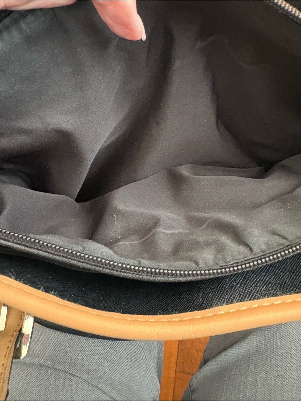 Gianni Bernini Black Tote with Tan Trim and Straps - Picture 5 of 6